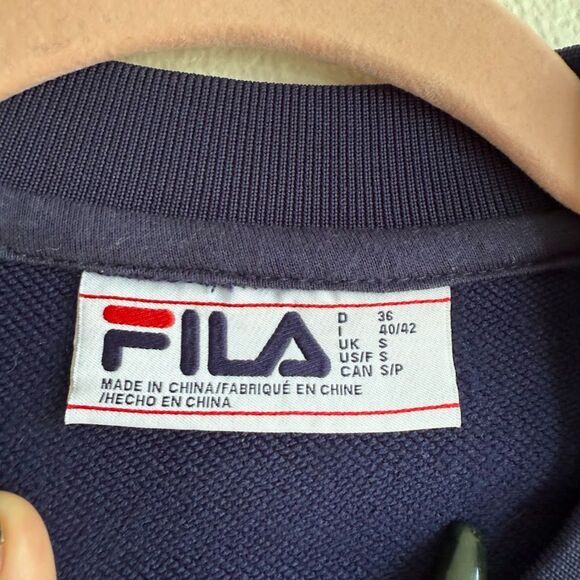 FILA Snap Button Tearaway Bell Sleeve Track Crop Top in Navy Blue size Small - Picture 2 of 10